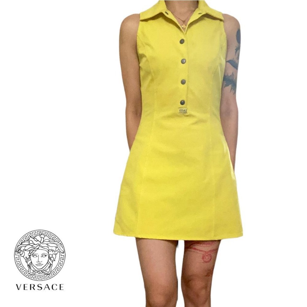 versace jeans couture sporty bright a-line neon yellow tennis mini dress size S